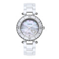 Trendy Top Class Diamond Studded Mouvement Shear Pearl Dial Sapphire Crystal Céramique Lady Montres